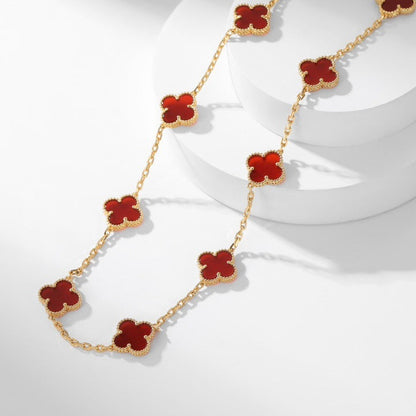 [Bling Jewelrys ]CLOVER 10 MOTIFS CARNELIAN NECKLACE