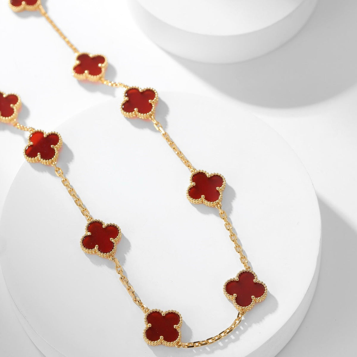 [Bling Jewelrys ]CLOVER 10 MOTIFS CARNELIAN NECKLACE