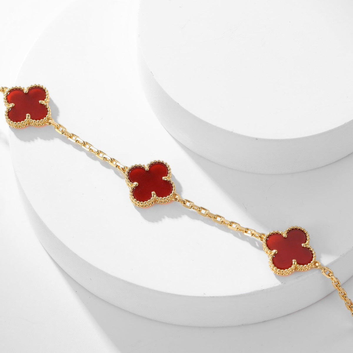 [Bling Jewelrys ]CLOVER 10 MOTIFS CARNELIAN NECKLACE