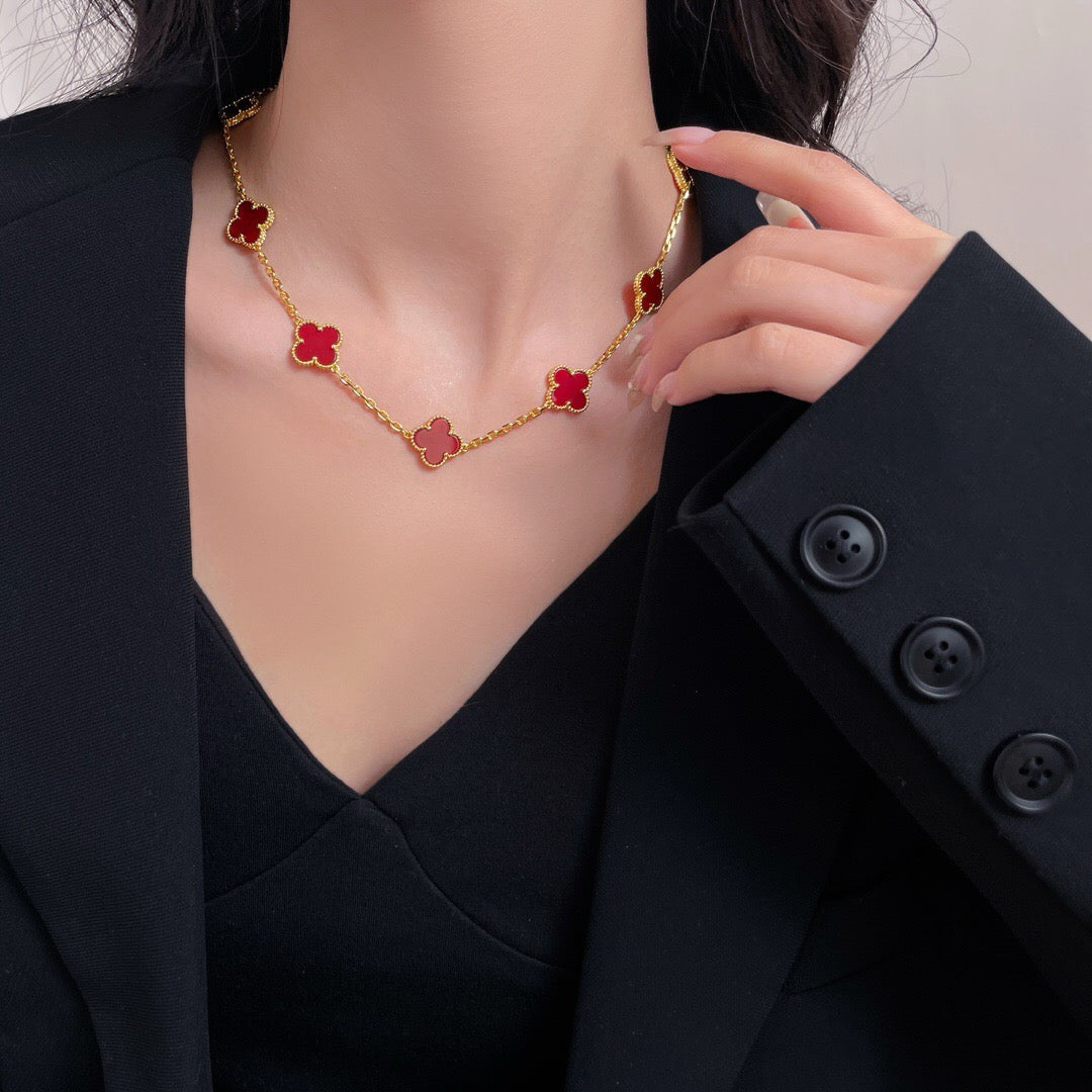 [Bling Jewelrys ]CLOVER 10 MOTIFS CARNELIAN NECKLACE