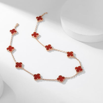 [Bling Jewelrys ]CLOVER 10 MOTIFS CARNELIAN NECKLACE