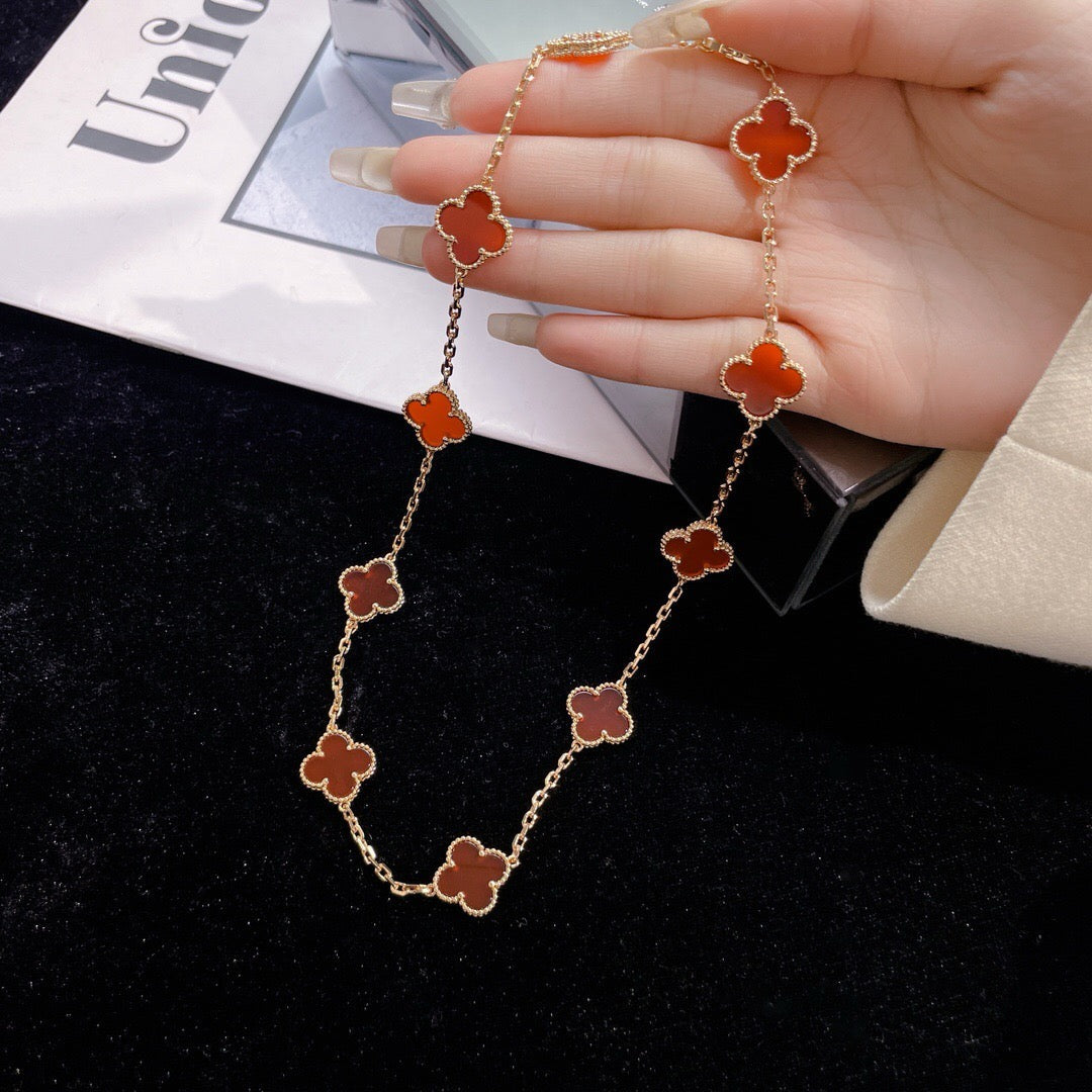 [Bling Jewelrys ]CLOVER 10 MOTIFS CARNELIAN NECKLACE