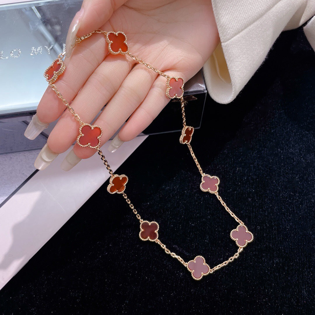 [Bling Jewelrys ]CLOVER 10 MOTIFS CARNELIAN NECKLACE