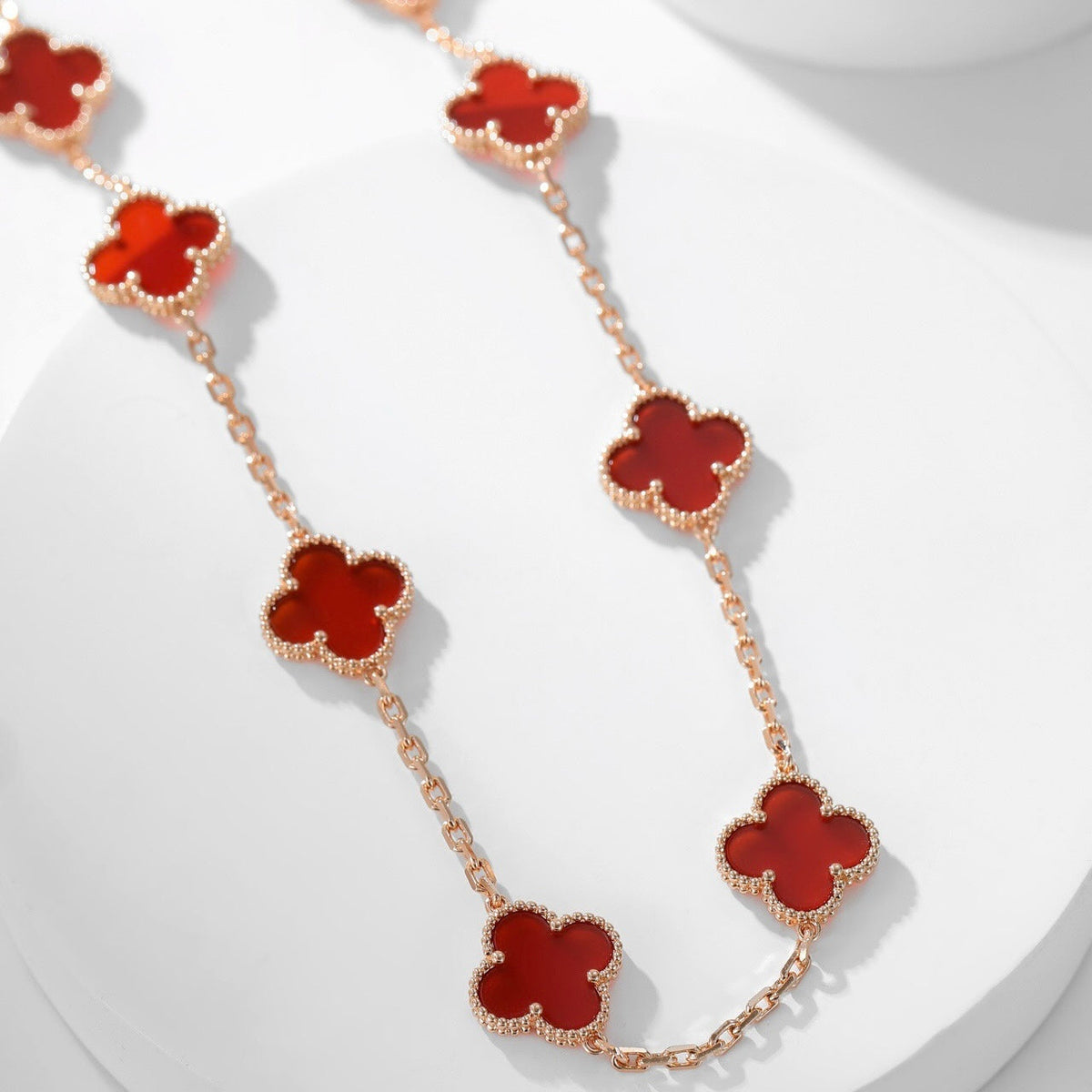 [Bling Jewelrys ]CLOVER 10 MOTIFS CARNELIAN NECKLACE