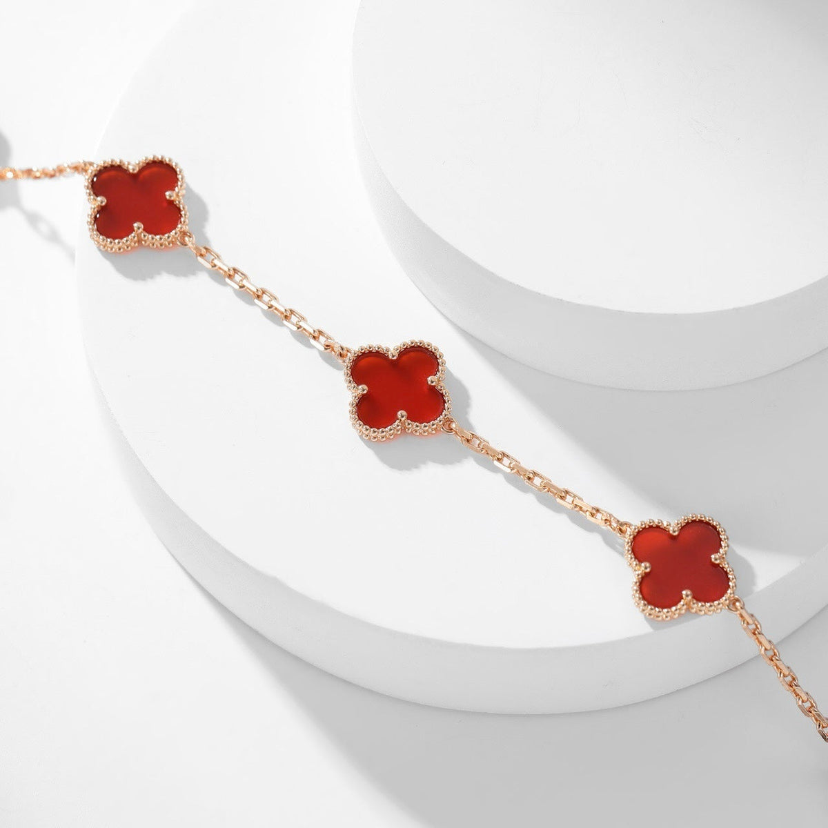 [Bling Jewelrys ]CLOVER 10 MOTIFS CARNELIAN NECKLACE