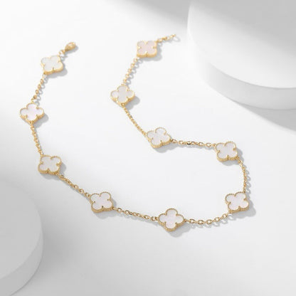 [Bling Jewelrys ]CLOVER 10 MOTIFS WHITE MOTHER OF PEARL NECKLACE