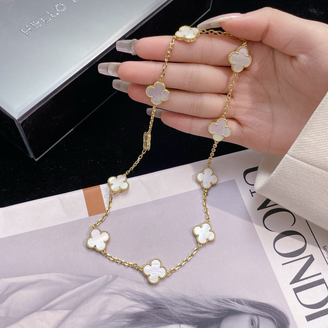 [Bling Jewelrys ]CLOVER 10 MOTIFS WHITE MOTHER OF PEARL NECKLACE