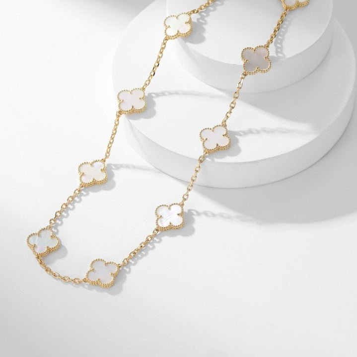 [Bling Jewelrys ]CLOVER 10 MOTIFS WHITE MOTHER OF PEARL NECKLACE