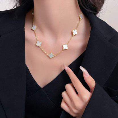 [Bling Jewelrys ]CLOVER 10 MOTIFS WHITE MOTHER OF PEARL NECKLACE