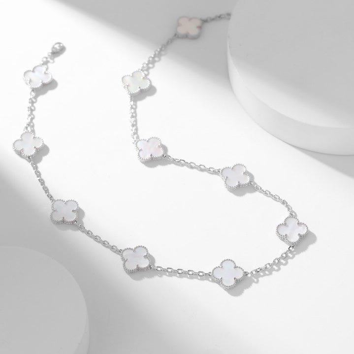 [Bling Jewelrys ]CLOVER 10 MOTIFS WHITE MOTHER OF PEARL NECKLACE