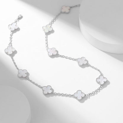 [Bling Jewelrys ]CLOVER 10 MOTIFS WHITE MOTHER OF PEARL NECKLACE