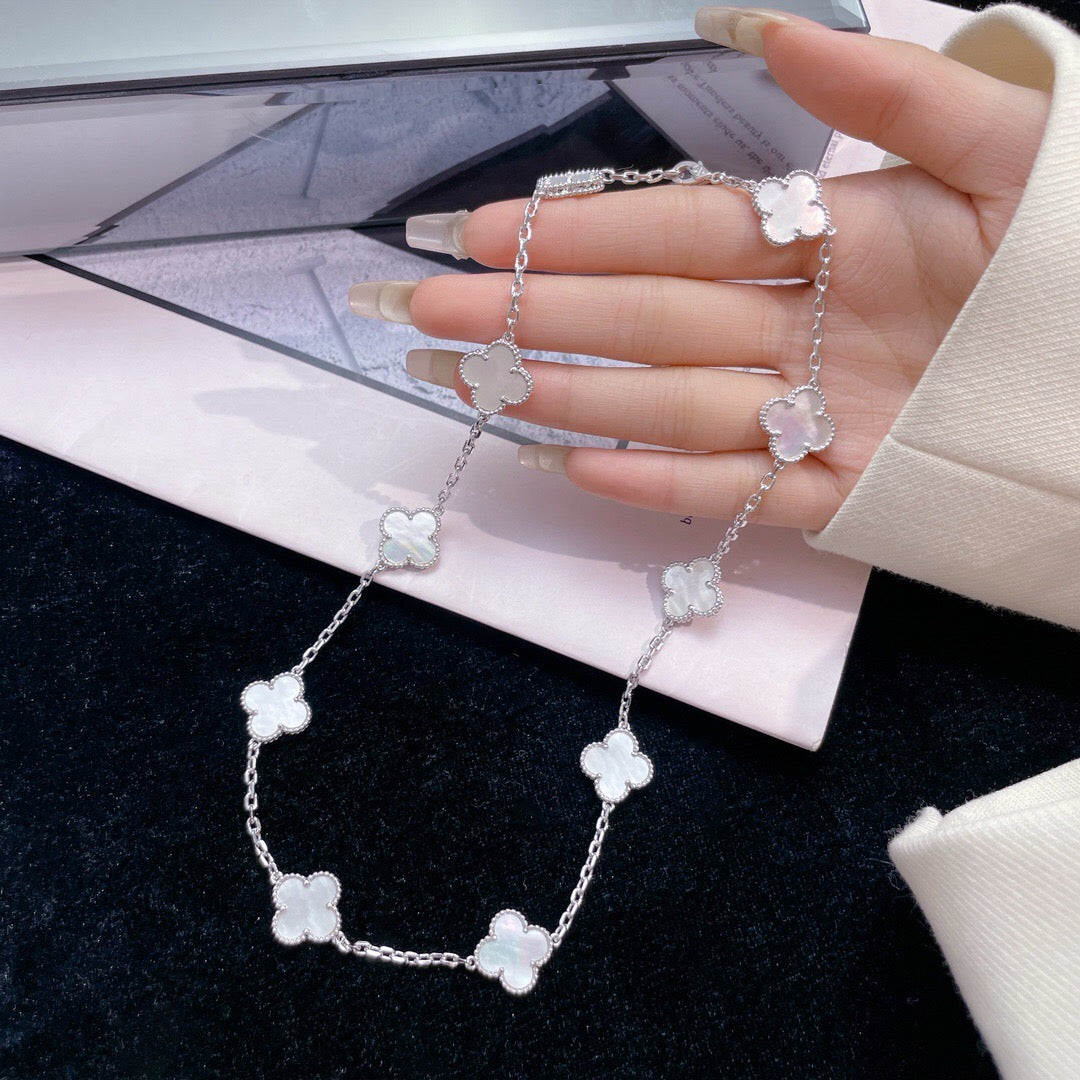 [Bling Jewelrys ]CLOVER 10 MOTIFS WHITE MOTHER OF PEARL NECKLACE