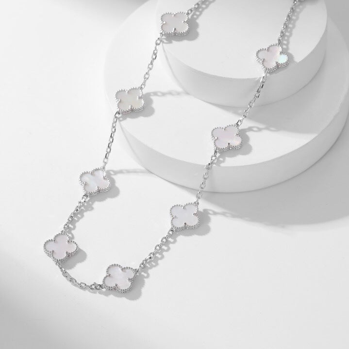 [Bling Jewelrys ]CLOVER 10 MOTIFS WHITE MOTHER OF PEARL NECKLACE