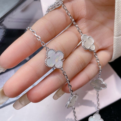 [Bling Jewelrys ]CLOVER 10 MOTIFS WHITE MOTHER OF PEARL NECKLACE