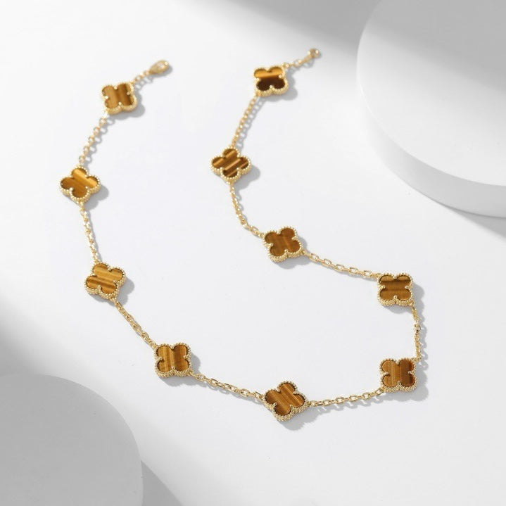 [Bling Jewelrys ]CLOVER 10 MOTIFS TIGER EYE NECKLACE