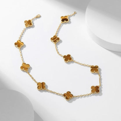 [Bling Jewelrys ]CLOVER 10 MOTIFS TIGER EYE NECKLACE