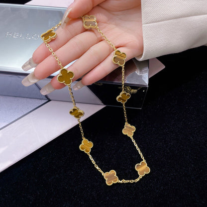 [Bling Jewelrys ]CLOVER 10 MOTIFS TIGER EYE NECKLACE