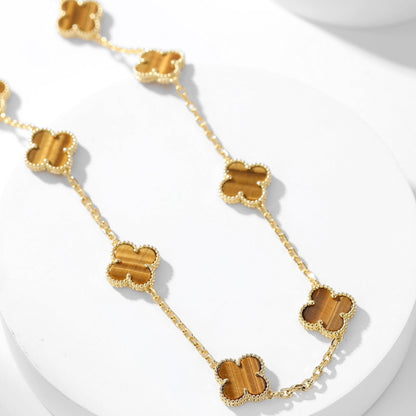 [Bling Jewelrys ]CLOVER 10 MOTIFS TIGER EYE NECKLACE