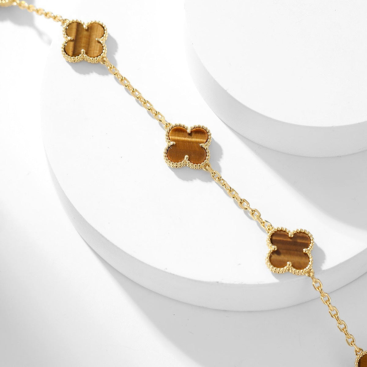 [Bling Jewelrys ]CLOVER 10 MOTIFS TIGER EYE NECKLACE