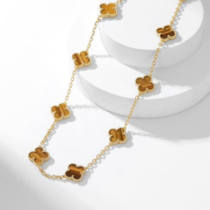 [Bling Jewelrys ]CLOVER 10 MOTIFS TIGER EYE NECKLACE
