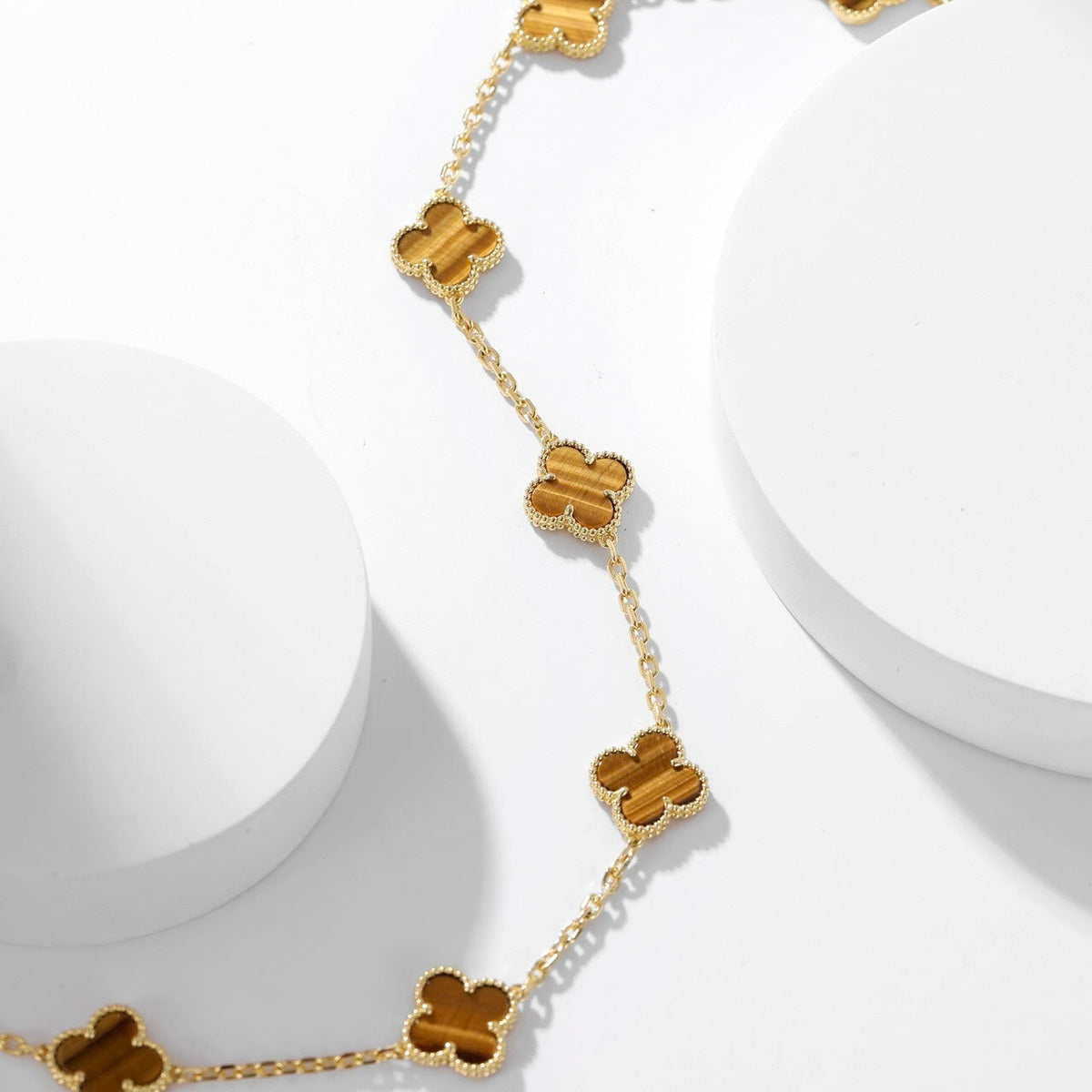 [Bling Jewelrys ]CLOVER 10 MOTIFS TIGER EYE NECKLACE