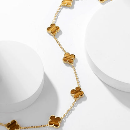 [Bling Jewelrys ]CLOVER 10 MOTIFS TIGER EYE NECKLACE