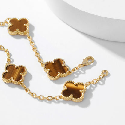 [Bling Jewelrys ]CLOVER 10 MOTIFS TIGER EYE NECKLACE