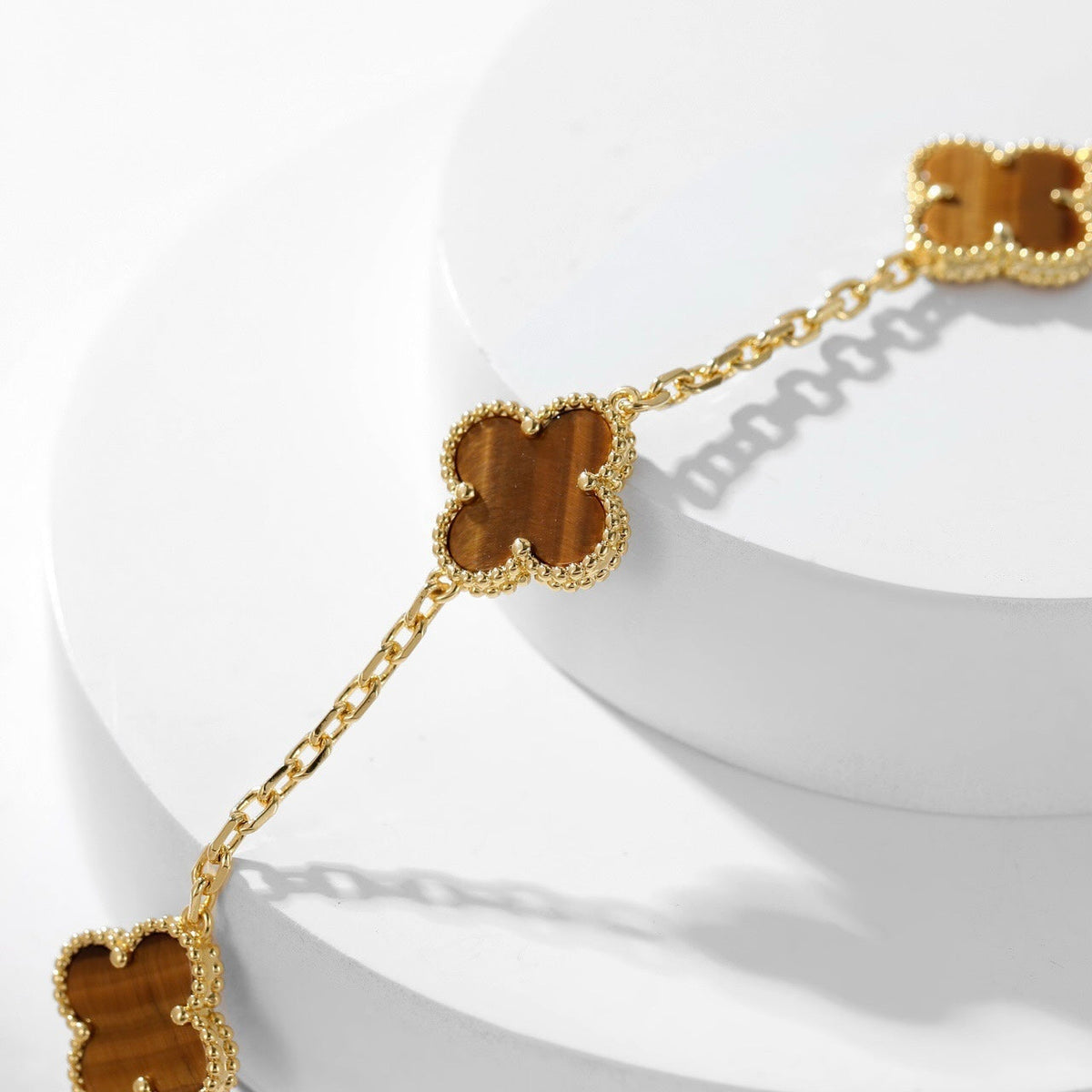 [Bling Jewelrys ]CLOVER 10 MOTIFS TIGER EYE NECKLACE