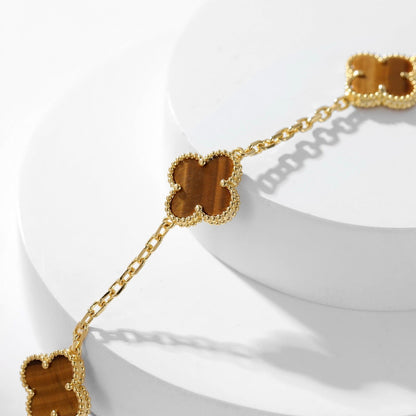 [Bling Jewelrys ]CLOVER 10 MOTIFS TIGER EYE NECKLACE