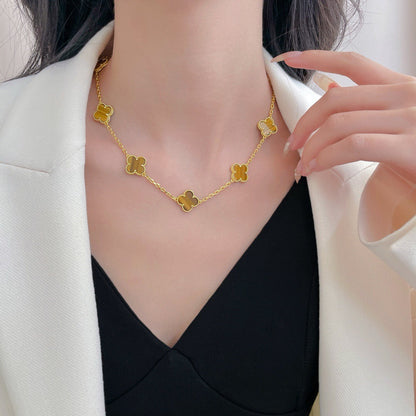 [Bling Jewelrys ]CLOVER 10 MOTIFS TIGER EYE NECKLACE