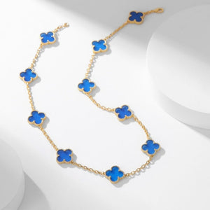[Bling Jewelrys ]CLOVER 10 MOTIFS BLUE AGATE NECKLACE