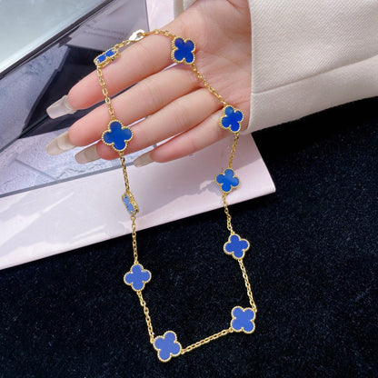 [Bling Jewelrys ]CLOVER 10 MOTIFS BLUE AGATE NECKLACE