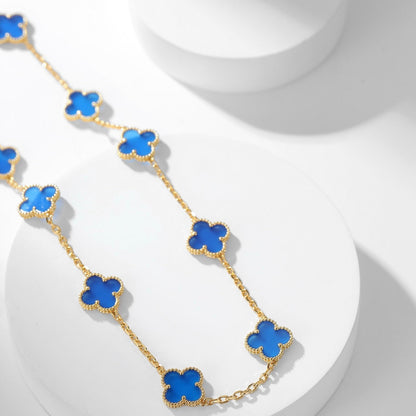[Bling Jewelrys ]CLOVER 10 MOTIFS BLUE AGATE NECKLACE