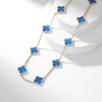 [Bling Jewelrys ]CLOVER 10 MOTIFS BLUE AGATE NECKLACE