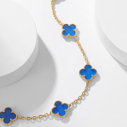 [Bling Jewelrys ]CLOVER 10 MOTIFS BLUE AGATE NECKLACE
