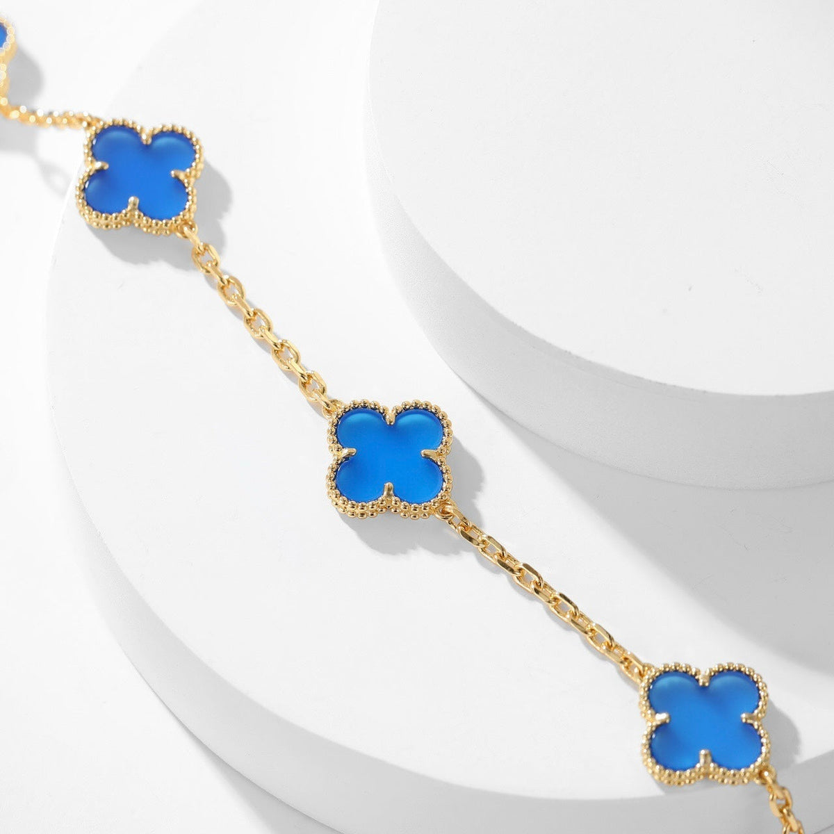 [Bling Jewelrys ]CLOVER 10 MOTIFS BLUE AGATE NECKLACE