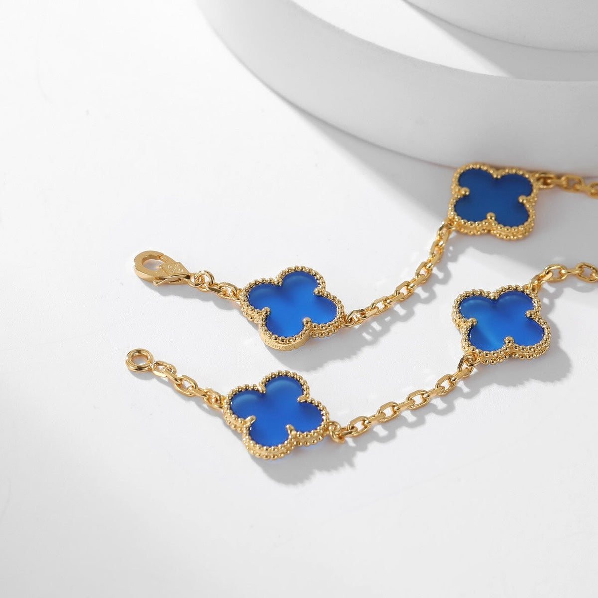 [Bling Jewelrys ]CLOVER 10 MOTIFS BLUE AGATE NECKLACE