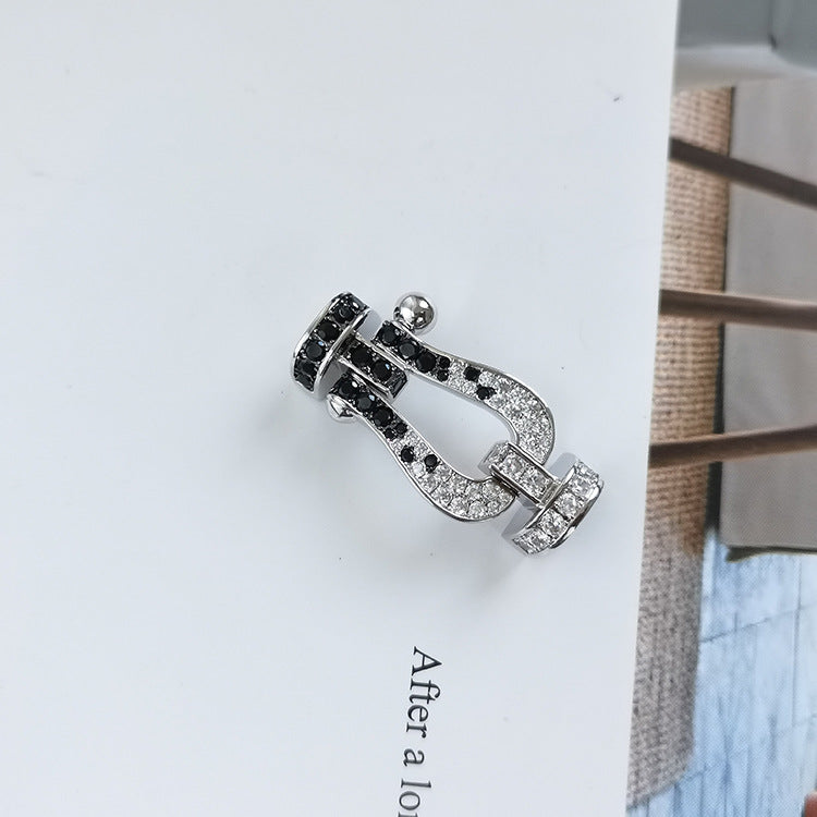 [Bling Jewelrys ]FORCE LARGE HORSESHOE BLACK WHITE DIAMOND BRACELET SILVER
