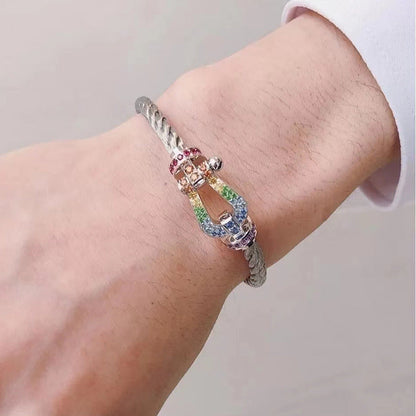 [Bling Jewelrys ]FORC LARGE HORSESHOE  COLORED DIAMOND BRACELET SILVER