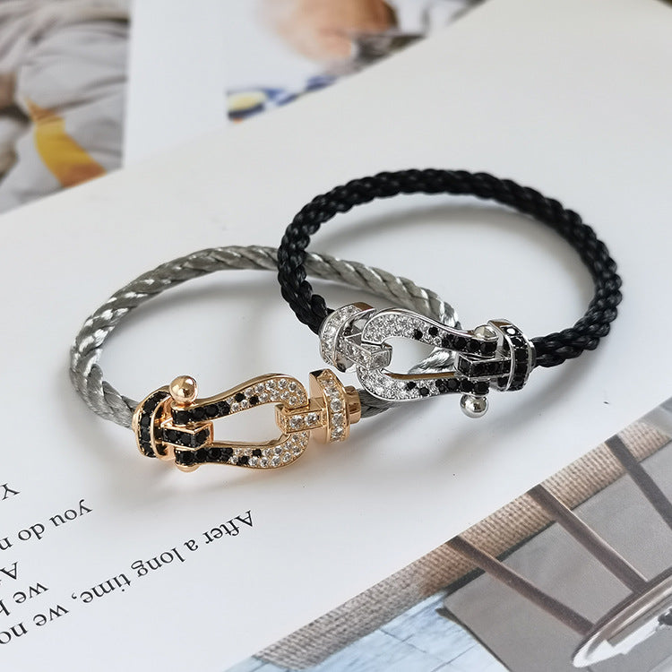 [Bling Jewelrys ]FORCE LARGE HORSESHOE BLACK WHITE DIAMOND BRACELET ROSE GOLD