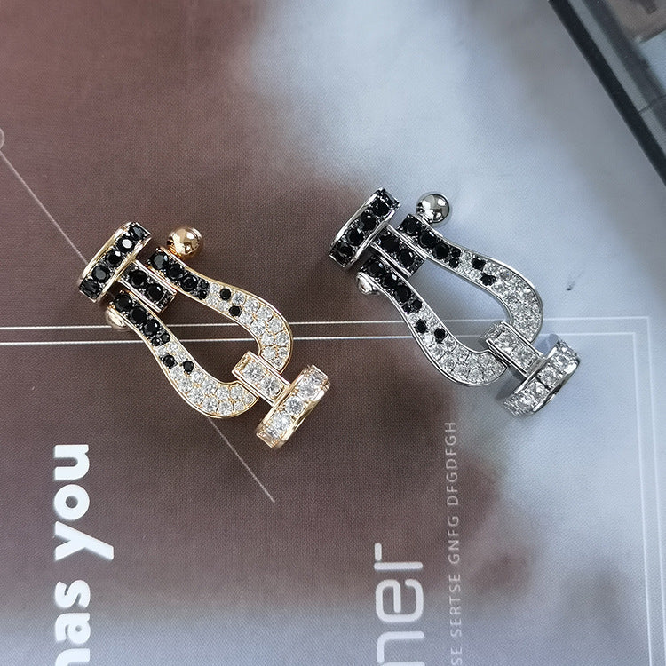 [Bling Jewelrys ]FORCE LARGE HORSESHOE BLACK WHITE DIAMOND BRACELET ROSE GOLD