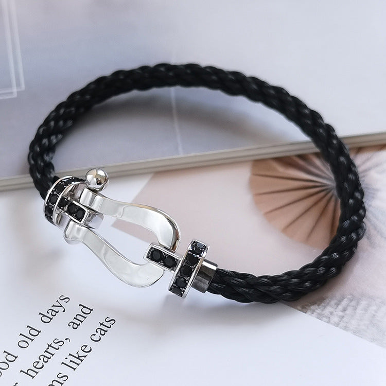 [Bling Jewelrys ]FORCE LARGE HORSESHOE BLACK DIAMOND BRACELET SILVER