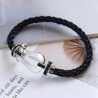 [Bling Jewelrys ]FORCE LARGE HORSESHOE BLACK DIAMOND BRACELET SILVER