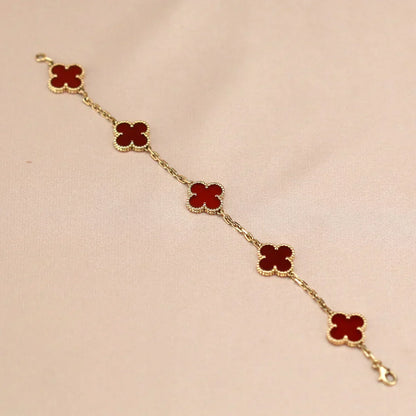 [Bling Jewelrys ] CLOVER 5 MOTIF RED CORNELIAN BRACELET COLLECTION