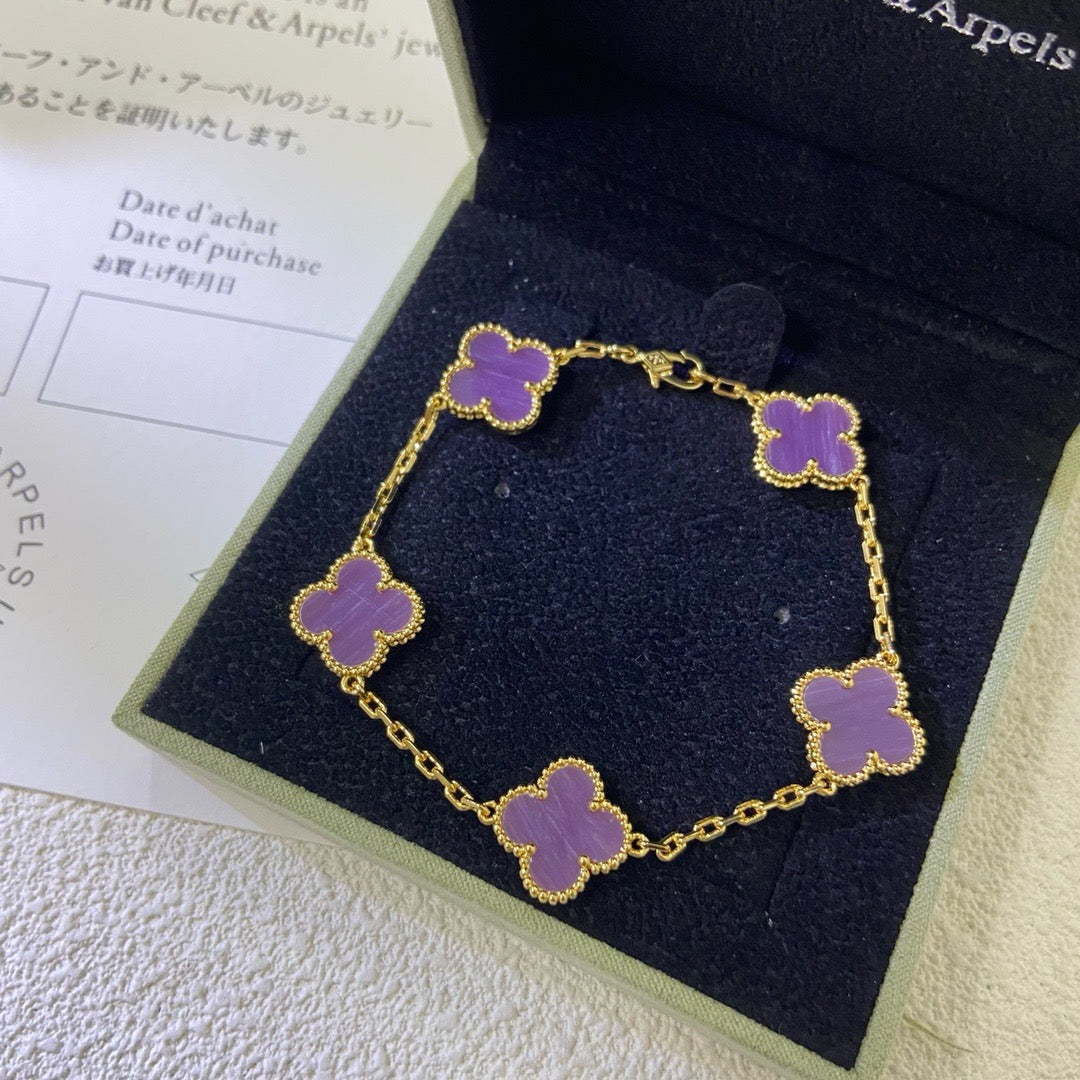 [Bling Jewelrys ]CLOVER  5 MOTIFS  PURPLE VIOLET BRACELET