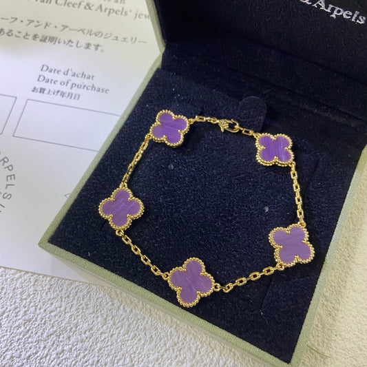 [Bling Jewelrys ]CLOVER  5 MOTIFS  PURPLE VIOLET BRACELET