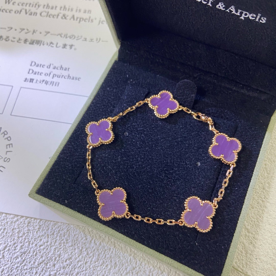 [Bling Jewelrys ]CLOVER  5 MOTIFS  PURPLE VIOLET BRACELET