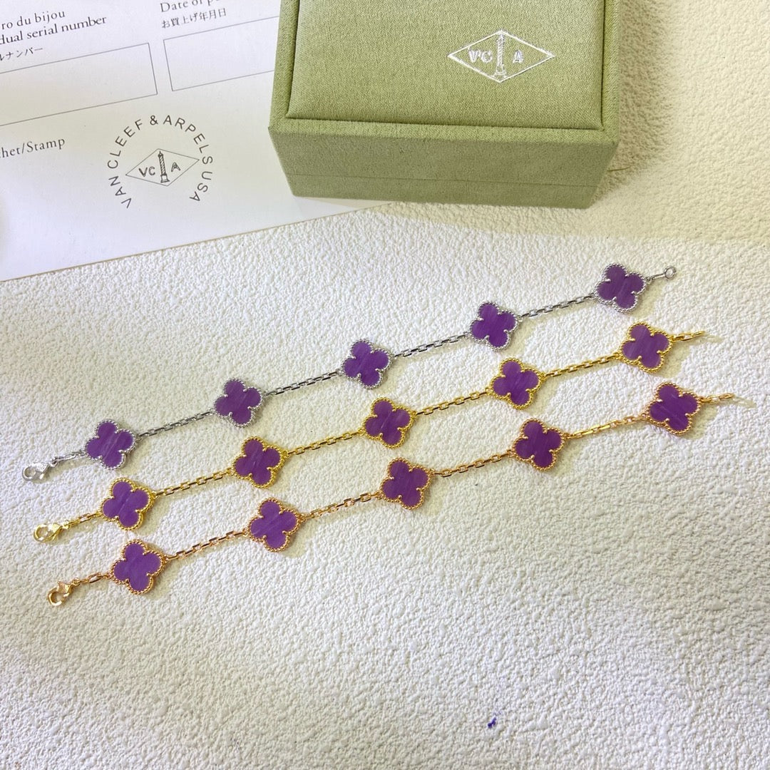 [Bling Jewelrys ]CLOVER  5 MOTIFS  PURPLE VIOLET BRACELET