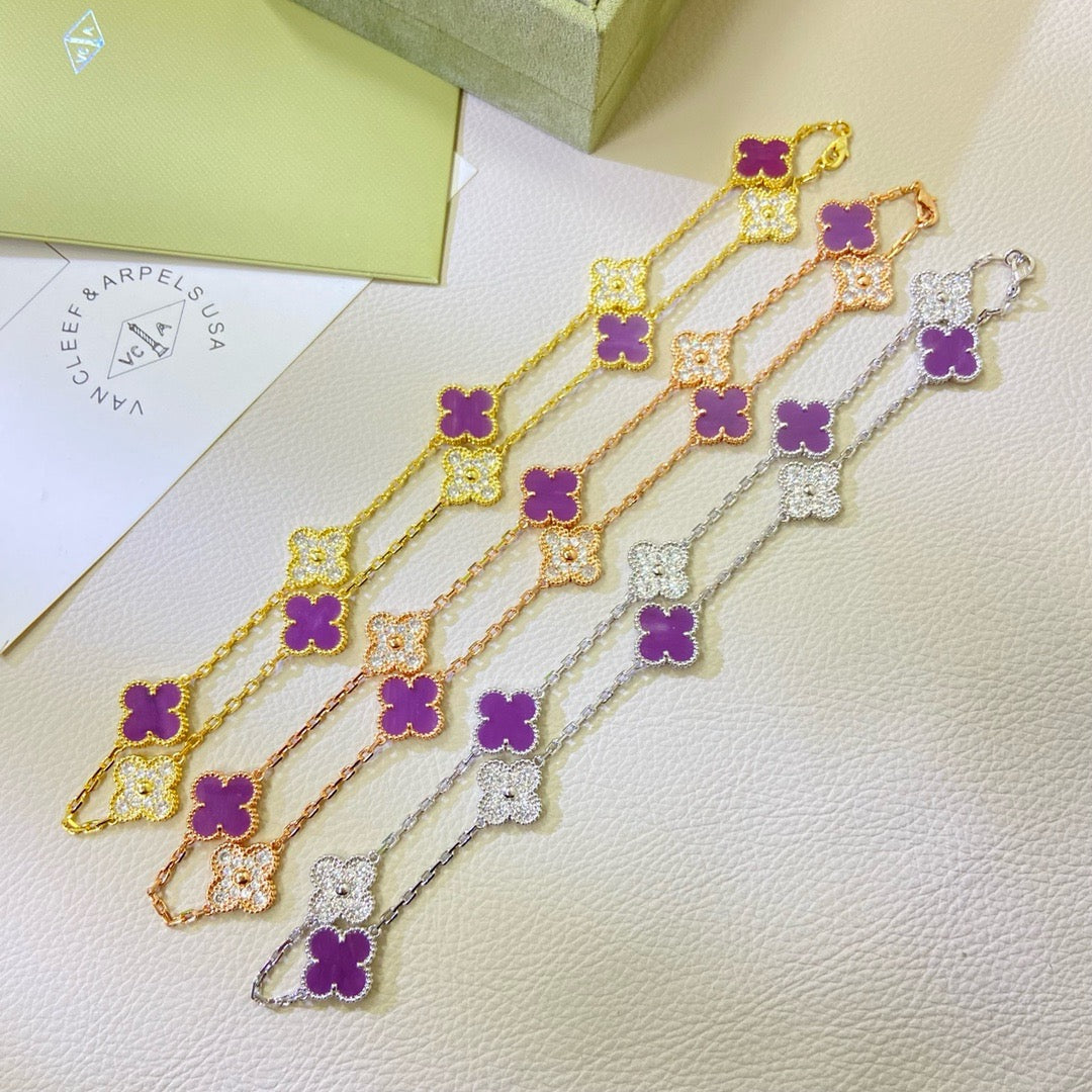 [Bling Jewelrys ]CLOVER 10 MOTIFS  PURPLE VIOLET DIAMOND NECKLACE