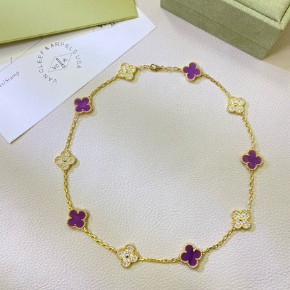 [Bling Jewelrys ]CLOVER 10 MOTIFS  PURPLE VIOLET DIAMOND NECKLACE